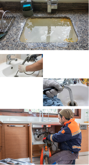 A blocked drain sink a plumer is fixing the kitchen pluming
