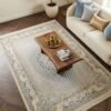 Silver Cream Medallion Rug – Ray pattern field, slim medallion