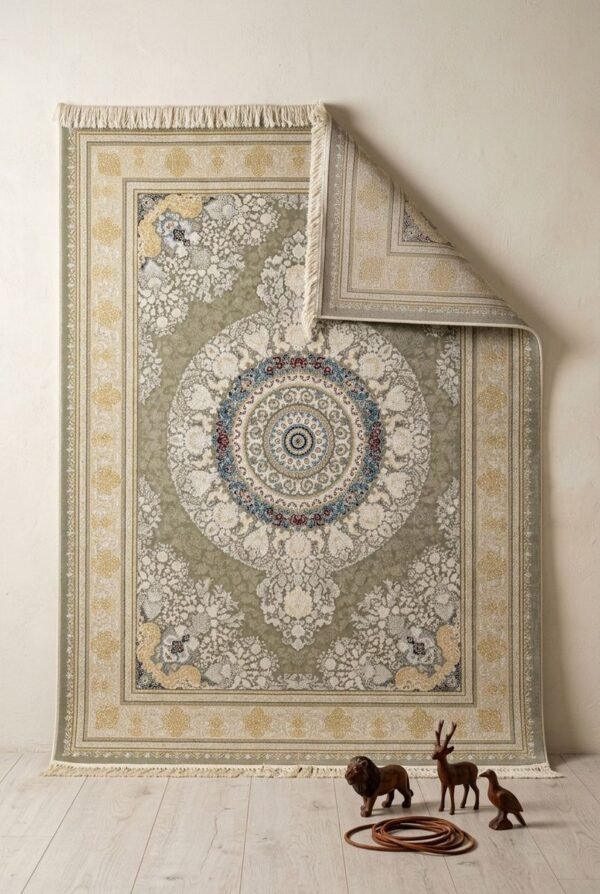 Beige Medallion Rug – Lace-effect field, round medallion