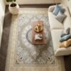 Beige Medallion Rug – Lace-effect field, round medallion