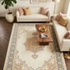 Cream Gold Medallion Rug – Pastel pink and gold, round medallion