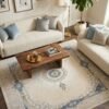 Cream Medallion Rug – Oval frame, blue and gold accents