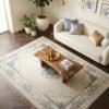 Cream Medallion Rug – Star medallion, grey-blue border