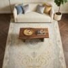 Cream Medallion Rug – Gold arabesque scrolls, round medallion