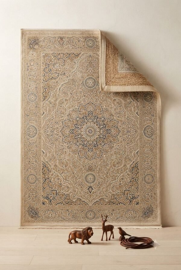 Cream Medallion Rug – Wide frame, diamond medallion