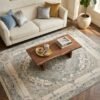 Cream Medallion Rug – Wide frame, round medallion, pink accents