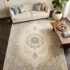 Cream Gold Medallion Rug – Gold frame, round medallion
