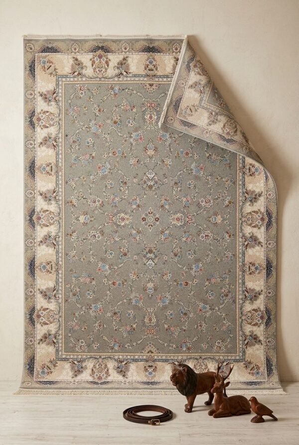 Grey All-Over Rug – All-over floral, cream border