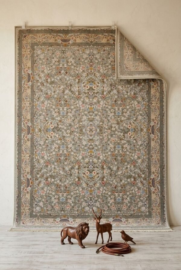 Grey All-Over Rug – All-over floral, pastel pink