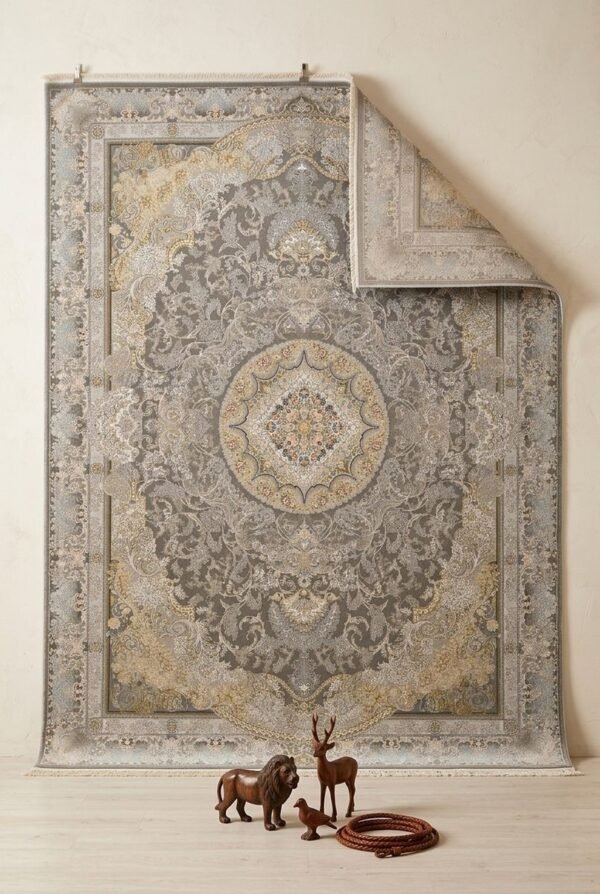 Grey Medallion Rug – Grey and gold, round medallion