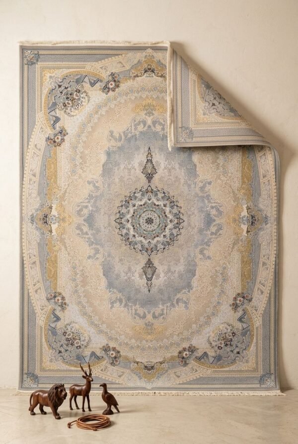 Silver Lilac Medallion Rug – Lilac and gold oval medallion