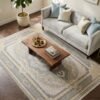 Grey Gold Medallion Rug – Grey and gold frame, round medallion