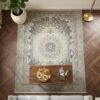 Grey Medallion Rug – Round medallion, taupe accents