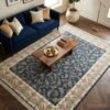 Blue All-Over Rug – All-over floral scroll, cream border