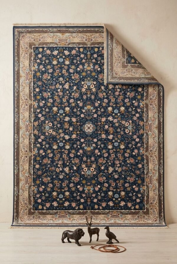 Navy All-Over Rug – All-over small floral, rust border