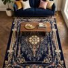 Navy Baroque Frame Rug – Ornate baroque scroll frame, floral medallion