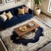 Navy Medallion Rug – Cream border, round centre medallion