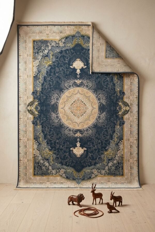 Blue Medallion Rug – Oval medallion, cream border
