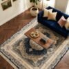 Navy Medallion Rug – Cream frame, diamond medallion