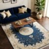Blue Medallion Rug – Gold arabesque scrolls, round medallion