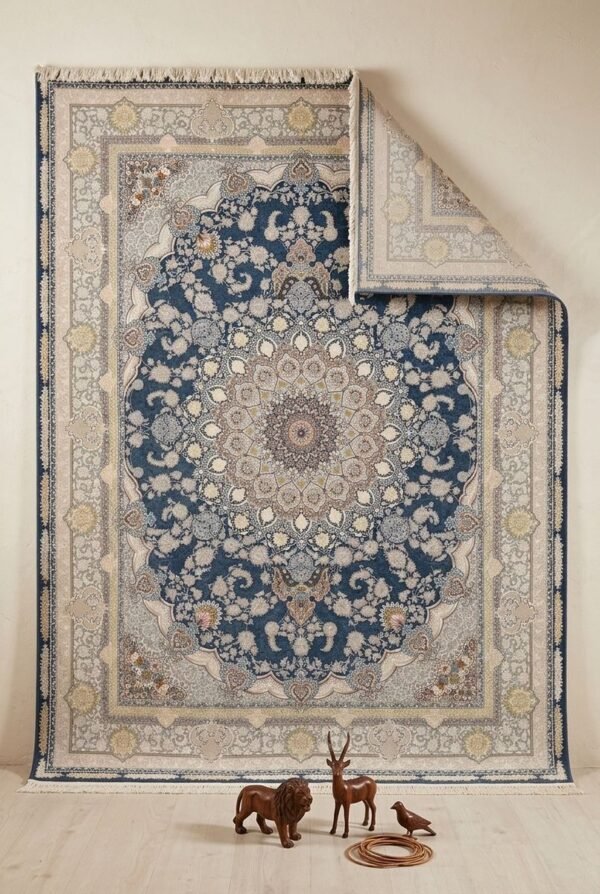 Blue Medallion Rug – Large star medallion, cream border