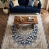 Blue Medallion Rug – Large star medallion, cream border