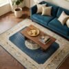 Teal Blue Medallion Rug – Ray pattern field, round medallion