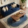 Blue Medallion Rug – Oval field on beige, round medallion