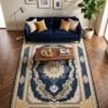 Navy Medallion Rug – Gold and cream frame, large medallion