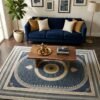 Navy Medallion Rug – Gold sunburst oval medallion