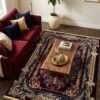 Burgundy Baroque Frame Rug – Ornate baroque scroll frame, floral medallion